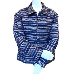 Cabela's blue white stripe casual light weight zip up collared jacket M shacket